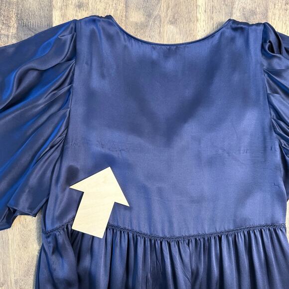 See by Chloe Women’s 100% Silk Empire Waist Cold Shoulder V Neck Dress Blue Sz 6 - Picture 13 of 13